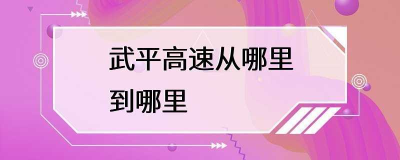 武平高速从哪里到哪里