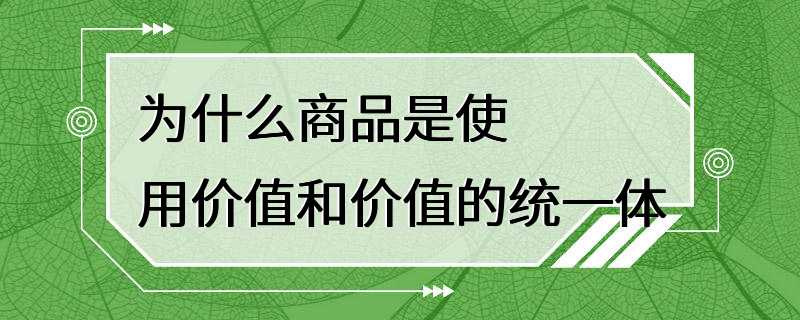 为什么商品是使用价值和价值的统一体