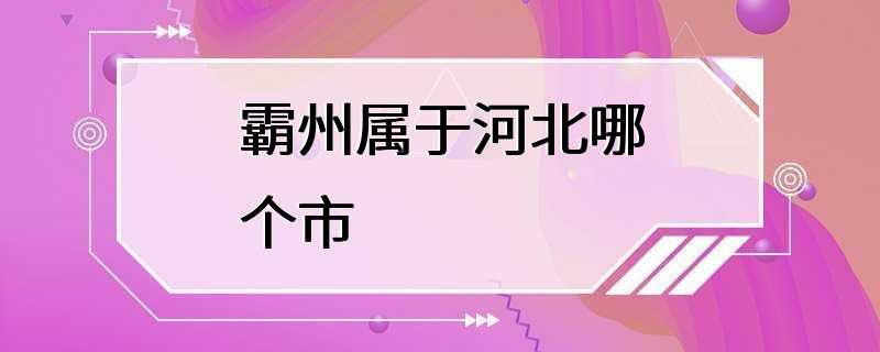 霸州属于河北哪个市