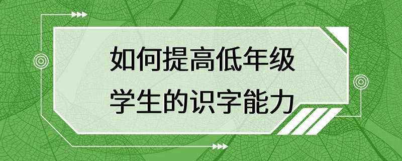 如何提高低年级学生的识字能力