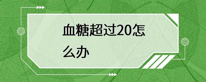 血糖超过20怎么办