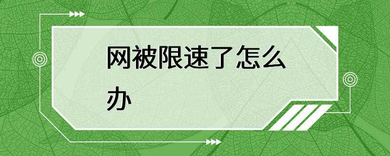 网被限速了怎么办