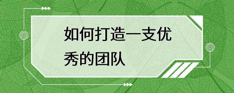 如何打造一支优秀的团队