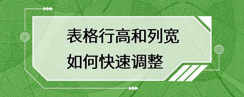 表格行高和列宽如何快速调整