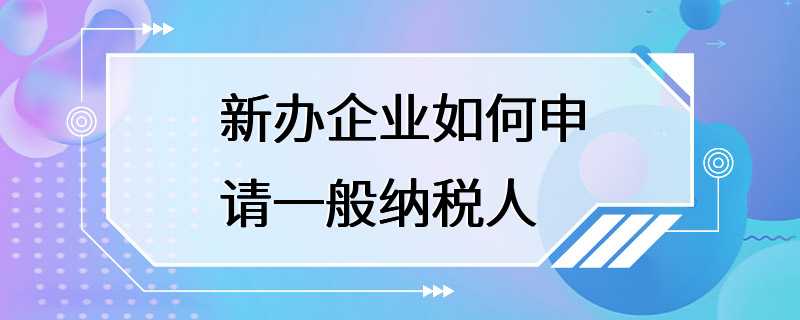 新办企业如何申请一般纳税人