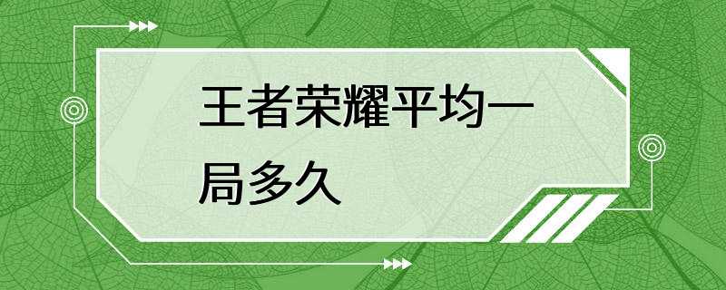 王者荣耀平均一局多久