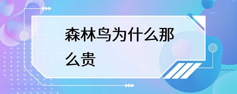 森林鸟为什么那么贵