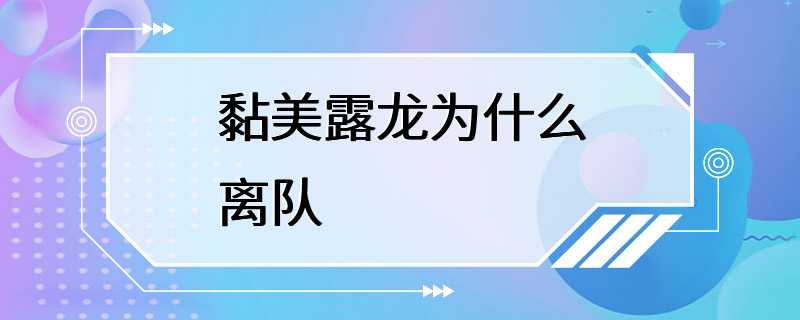 黏美露龙为什么离队