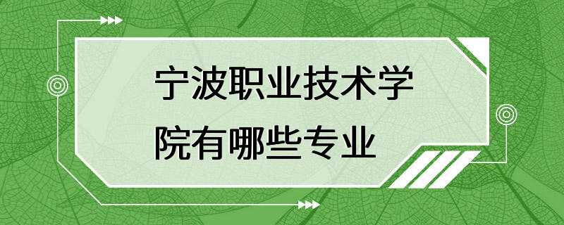 宁波职业技术学院有哪些专业